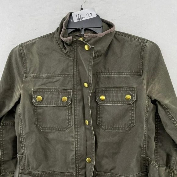 J.Crew Field Utility Jacket Women's 2XS Forest Green Waxed Resin Zipper Pocket - Picture 6 of 13